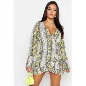 Boohoo Plus size Snakeskin ruffle dress.